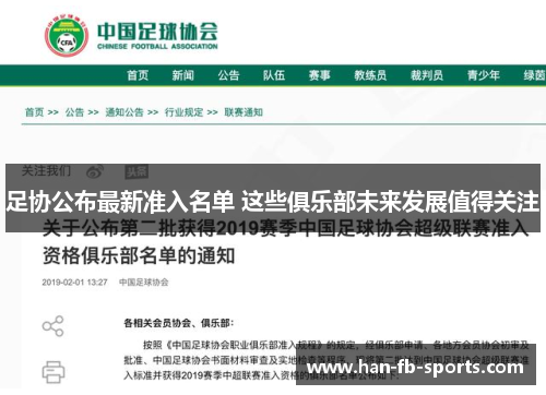 足协公布最新准入名单 这些俱乐部未来发展值得关注